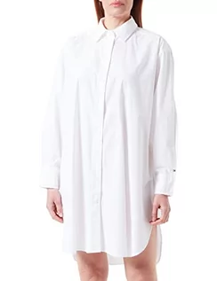 Sukienki - Tommy Hilfiger Damska sukienka koszulowa OrG CO, jednolita koszula do kolan, kolor biały, 38 - grafika 1