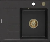 Zlewozmywaki - Mexen Ben zlewozmywak granitowy 1-komorowy z ociekaczem lewy 600 x 500 mm, czarny/srebrny metalik, syfon złoty - 6522605000-73-G - miniaturka - grafika 1