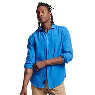 Bluzy męskie - Superdry Studios Casual Linen L/S Shirt Męska bluza, New Royal, L - grafika 1