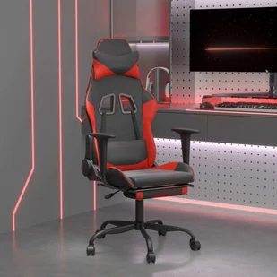 vidaXL Fotel gamingowy z masażem i podnóżkiem czarno-czerwona imitacja skóry - Fotel gamingowy - Fotele gamingowe - Fotel biurowy - Krzesło - Fotele gamingowe - miniaturka - grafika 1