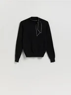 Swetry damskie - Reserved - Sweter z wiązaniem - czarny - miniaturka - grafika 1