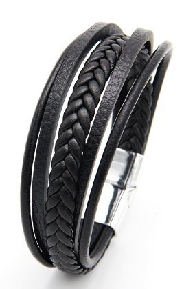 Wielowarstwowa skórzana bransoletka na srebrnym magnesie 19cm
