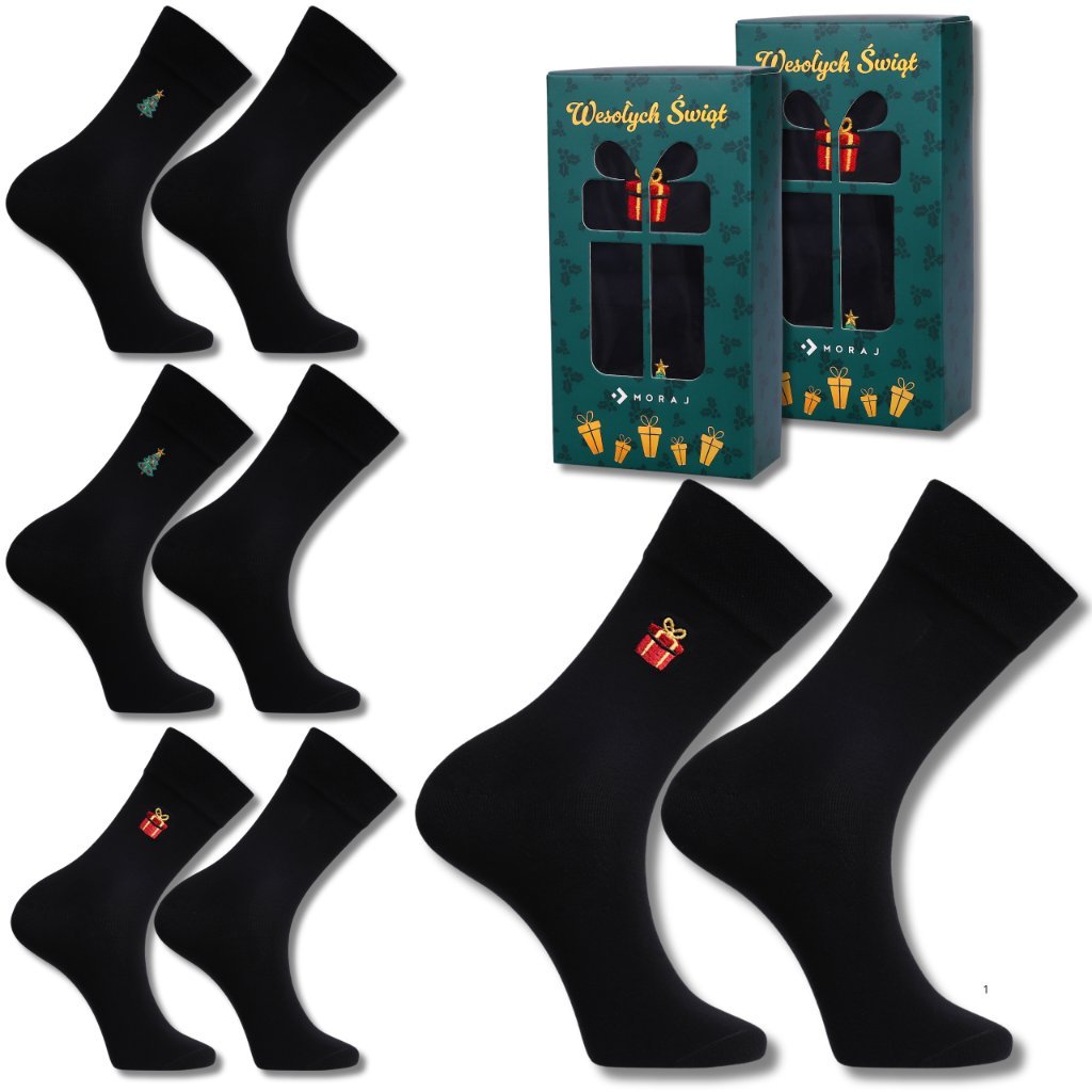 ELEGANCKIE SKARPETY MĘSKIE ŚWIĄTECZNE 4-PAK PREZENT NA ŚWIĘTA MORAJ 43-45