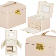 Pudełka i szkatułki - Szkatułka na biżuterię ekoskóra 17,5x12x13,5 cm jasny różowy organizer z przegródkami - miniaturka - grafika 1