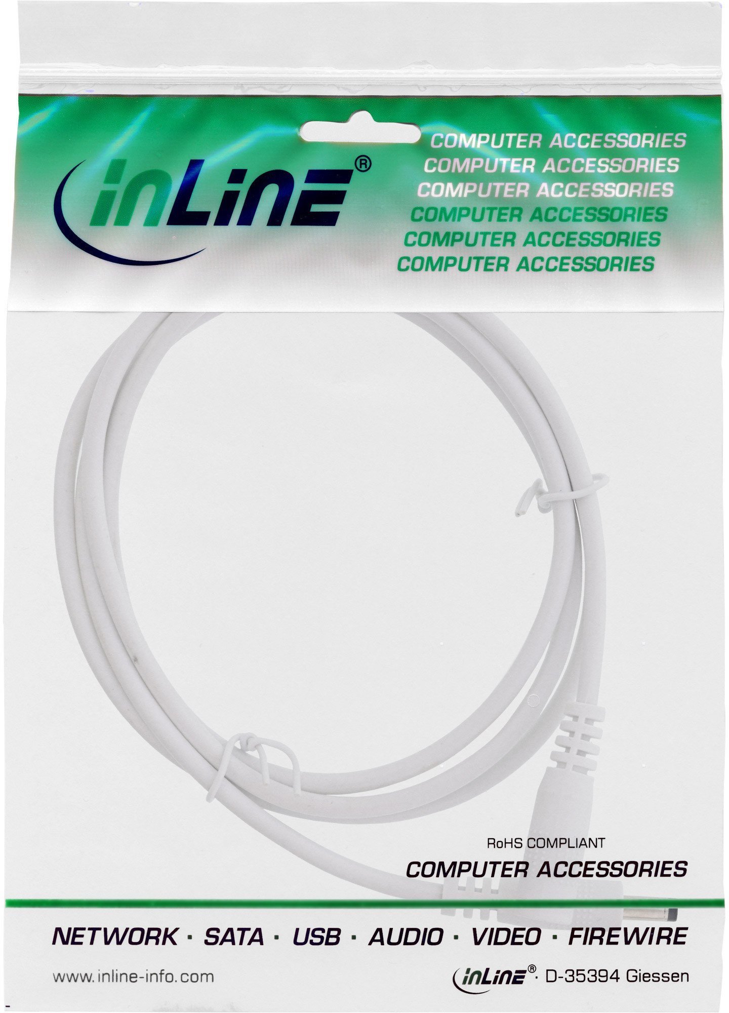 InLine DC extension cable, DC plug male/female 4.0x1.7mm, white, 3m