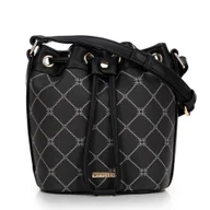 Torebki damskie - Torebka typu worek z ekoskóry w monogram czarna - miniaturka - grafika 1