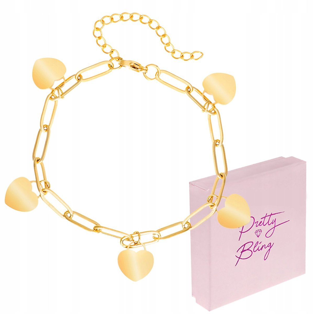 Bransoletka damska zawieszki SERDUSZKA ankier regulowana złota STAL