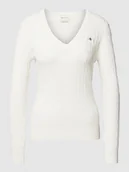 Swetry damskie - Sweter z dzianiny z detalem z logo - miniaturka - grafika 1