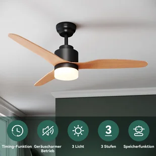 SONNI wentylator sufitowy z oświetleniem Led i wyłącznikiem czasowym pilot 119 cm czarny drewno 3 łopatki - Wentylatory sufitowe - miniaturka - grafika 1