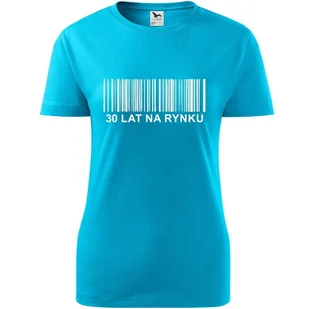 Damska Koszulka z Nadrukiem 30 lat na rynku na Prezent na Urodziny dla Niej turkusowy M - Koszulki i topy damskie Damska Koszulka z Nadrukiem 30 lat na rynku na Prezent na Urodziny dla Niej turkusowy M - Koszulki i topy damskie - miniaturka - grafika 1