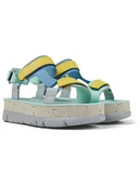 Sandały damskie - Camper Skórzane sandały w kolorze turkusowo-żółto-błękitnym na obcasie - miniaturka - grafika 1