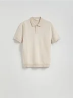 Swetry męskie - Reserved - Sweter polo ze strukturalnej dzianiny - beżowy - miniaturka - grafika 1