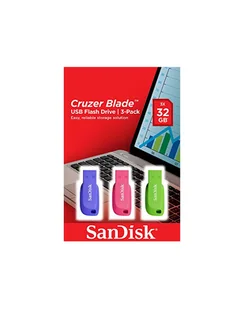 SanDisk Cruzer Blade 3x 32GB pamięć USB USB Typu-A 2.0 Niebieski, Zielony, Różowy SDCZ50C-032G-B46T - Pendrive - miniaturka - grafika 2