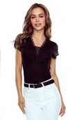 Bluzki damskie - Bluzka damska z krótkim rękawem i koronką Otylia Eldar czarna L - miniaturka - grafika 1