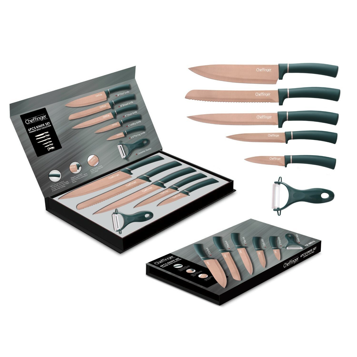 6-częściowy zestaw noży wykonanych z wysokiej jakości stali nierdzewnej Nóż złoty Nóż do rzeźbienia Nóż do chleba