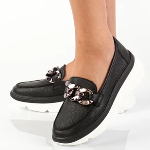 Czarne mokasyny damskie na platformie z łańcuchem Vinceza 10843 - Mokasyny damskie - miniaturka - grafika 1
