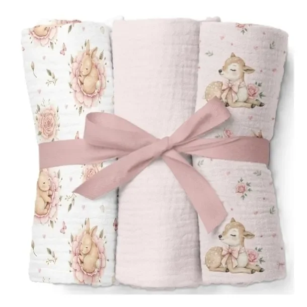 BOCIOLAND Pieluszki muślinowe bawełniane 70x70 cm 3-pack RÓŻOWE