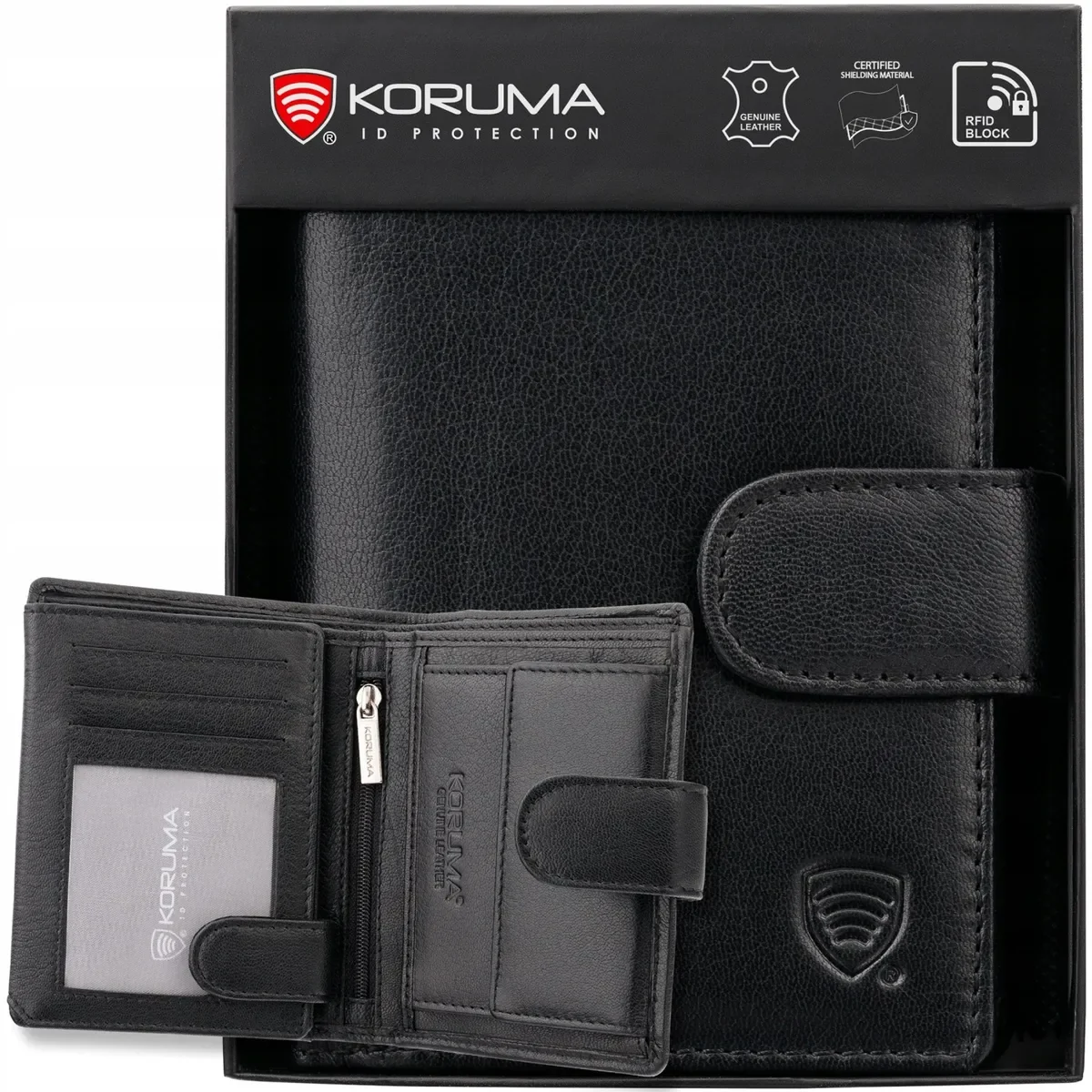Pojemny PORTFEL MĘSKI Skórzany Pionowy OCHRONA RFID BLOCK Karty czarny skóra naturalna mężczyzna