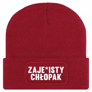 Czapka Jesienna Bawełniana ZIMOWA Czerwona Beanie ZAJE*ISTY CHŁOPAK Wzory - Czapki damskie - miniaturka - grafika 1