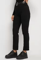 Spodnie damskie - Czarne Klasyczne Jeansy z Wysokim Stanem Podwiniętymi Nogawkami i Paskiem z Klamrą Terinori - miniaturka - grafika 1