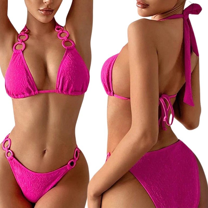 Strój Kąpielowy Dwuczęściowy Bikini Wyszczuplający Damski Różowy Wiązany