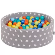 Suche baseny - KiddyMoon basen z piłkami 90 x 30 cm, 300 piłek,  7 cm, basen z kolorowymi piłkami, dla chłopców i dzieci, okrągłe, szare gwiazdy: jasnozielony/pomarańczowy/turkusowy/niebieski/żółty - miniaturka - grafika 1