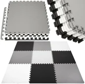 Maty do ćwiczeń - Mata piankowa kwadraty 179x179 cm szare, czarne, białe puzzle pianka EVA FM0026 - miniaturka - grafika 1