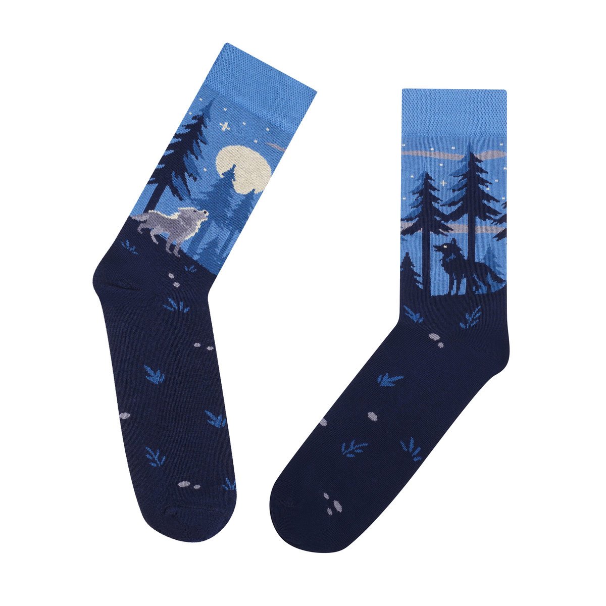 Kolorowe skarpetki w wilki 35-38 wilk skarpety z wilkami noc las