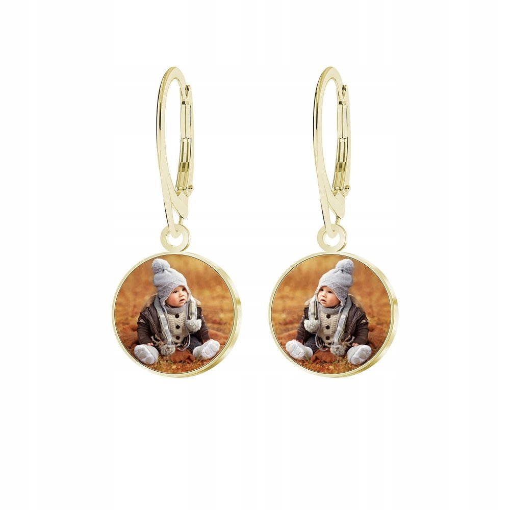 Złote Kolczyki ze Zdjęciem Personalizacja Prezent Biżuteria GRAWER GRATIS