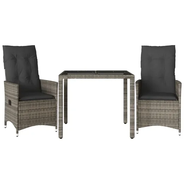 Zestaw mebli ogrodowych bistro szary, rattan PE, stół 90x90x75 cm, fotele