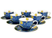 Filiżanki - Filiżanki do  kawy i herbaty porcelanowe ze spodkami DUO Starry Night Vincent Van Gogh 280 ml 6 szt - miniaturka - grafika 1
