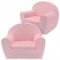 Fotele i pufy dla dzieci - Fotel Dla Dziecka Fotelik Pluszowy Pufa Różowy W Kropki Tkanina Minky Bobas - miniaturka - grafika 1