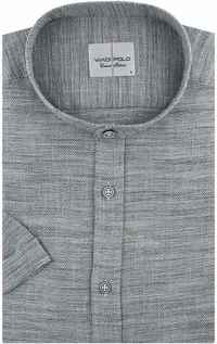 Koszule męskie - Viadi Polo Lniana Koszula Męska Codzienna ze stójką Przewiewna Casual gładka szara melanż z krótkim rękawem w kroju SLIM FIT Viadi Polo N520 Koszula N520 - grafika 1