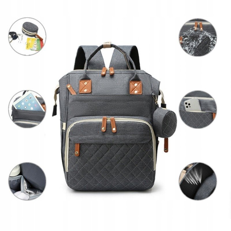 Pojemna Torba Plecak Do Wózka Dla Mamy I Taty Szara