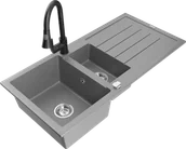 Zlewozmywaki z baterią - Mexen Andres zlewozmywak granitowy 1,5-komorowy z ociekaczem i baterią kuchenną Elia, szary - 6515-71-670101-70 - miniaturka - grafika 1