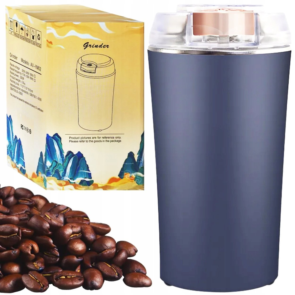 Młynek do kawy Retoo Elektryczny młynek do mielenia kawy orzechów przypraw mocny 200W granatowy