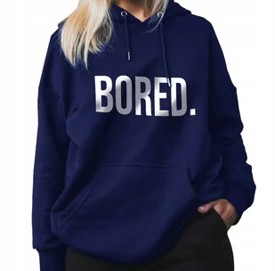 GRANATOWA BLUZA DAMSKA Z Kapturem BORED. Lyrics Wzory Rozmiar M - Bluzy damskie - miniaturka - grafika 1