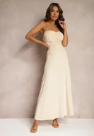 Spódnice - Beżowa Rozkloszowana Spódnica High Waist z Marszczeniem w Pasie Nolisea - miniaturka - grafika 1