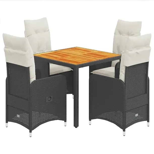 Zestaw bistro ogrodowy czarny z poduszkami - 4 krzesła, stół 90x90x75 cm