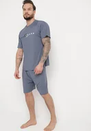 Piżamy męskie - Ciemnoszara 2-Częściowa Piżama Koszulka z Nadrukiem i Szorty z Gumką w Pasie Allevia - miniaturka - grafika 1