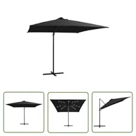 Parasole ogrodowe - The Living Store Parasol wiszący z LED i stalowym słupkiem - 250x250 cm - czarny - Parasol Wiszący - miniaturka - grafika 1
