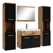 Meble łazienkowe - Meble łazienkowe 60cm dąb wotan czarny mat biala umywalka Etna 5 el. - miniaturka - grafika 1