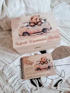 Pamiątka Chrztu Świętego - ZESTAW MIŚ W AUCIE personalizowany, prezent na Chrzest, roczek, narodziny - miniaturka - grafika 1