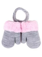 Rękawiczki dla dzieci - Rękawiczki Dziewczęce Podwójne Szare Z Futrzanym Mankietem 14 Cm Yoclub - miniaturka - grafika 1