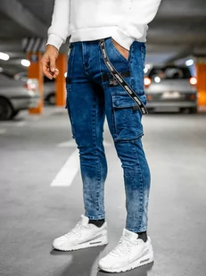 Granatowe spodnie jeansowe bojówki męskie Denley TF118 - Spodnie męskie - miniaturka - grafika 1
