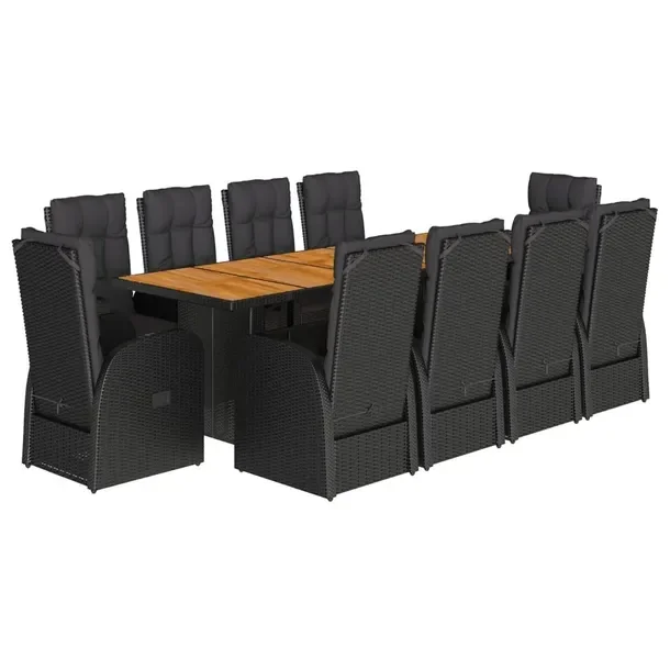 Zestaw mebli ogrodowych czarny, stół 240x90x75 cm, fotel 57x69x106 cm