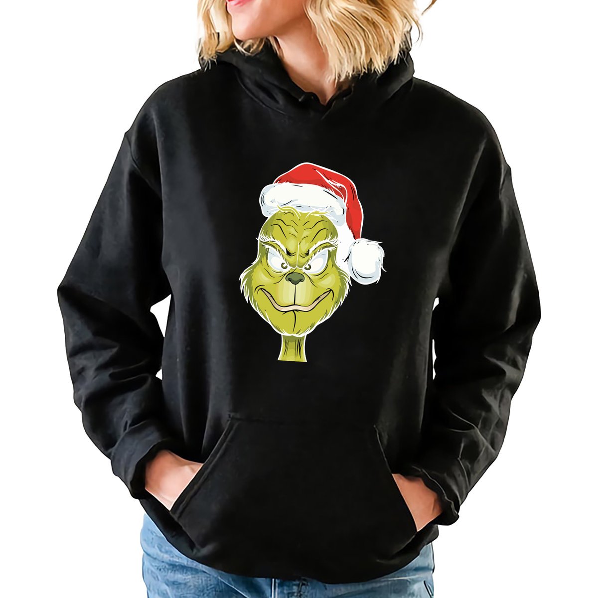 Bluza Czarna Z KAPTUREM Damska GRINCH PLEASE Prezent Święta Mikołaja Rozm L