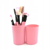 Pędzle do makijażu - Zestaw Pędzli Do Makijażu 12SZT +tuba Etui Różowe - miniaturka - grafika 1
