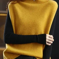 Swetry damskie - TEMU Bezrękawnik z Golfem, Gładki , Żebrowana Tekstura, Prosty Kamizelka Dojazdowa, Casual na Wiosnę i Jesień - miniaturka - grafika 1