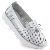 Półbuty damskie - S. BARSKI Skórzane półbuty damskie ażurowe srebrne S.Barski LR51-631 srebrny - miniaturka - grafika 1